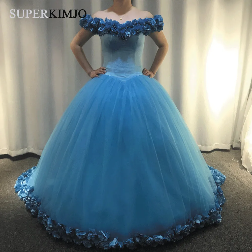 2020 off the shoulder wedding dress ball gown 3d flowers elegant tulle princess wedding gown vestido de nova