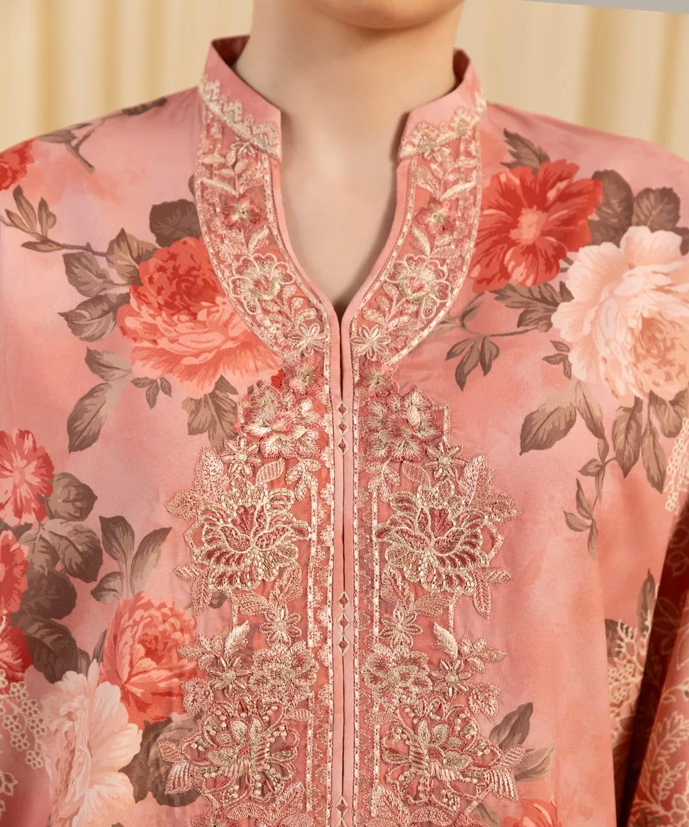 3 Piece -  Embroidered Silk Suit