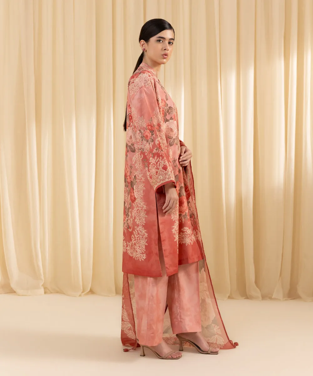 3 Piece -  Embroidered Silk Suit