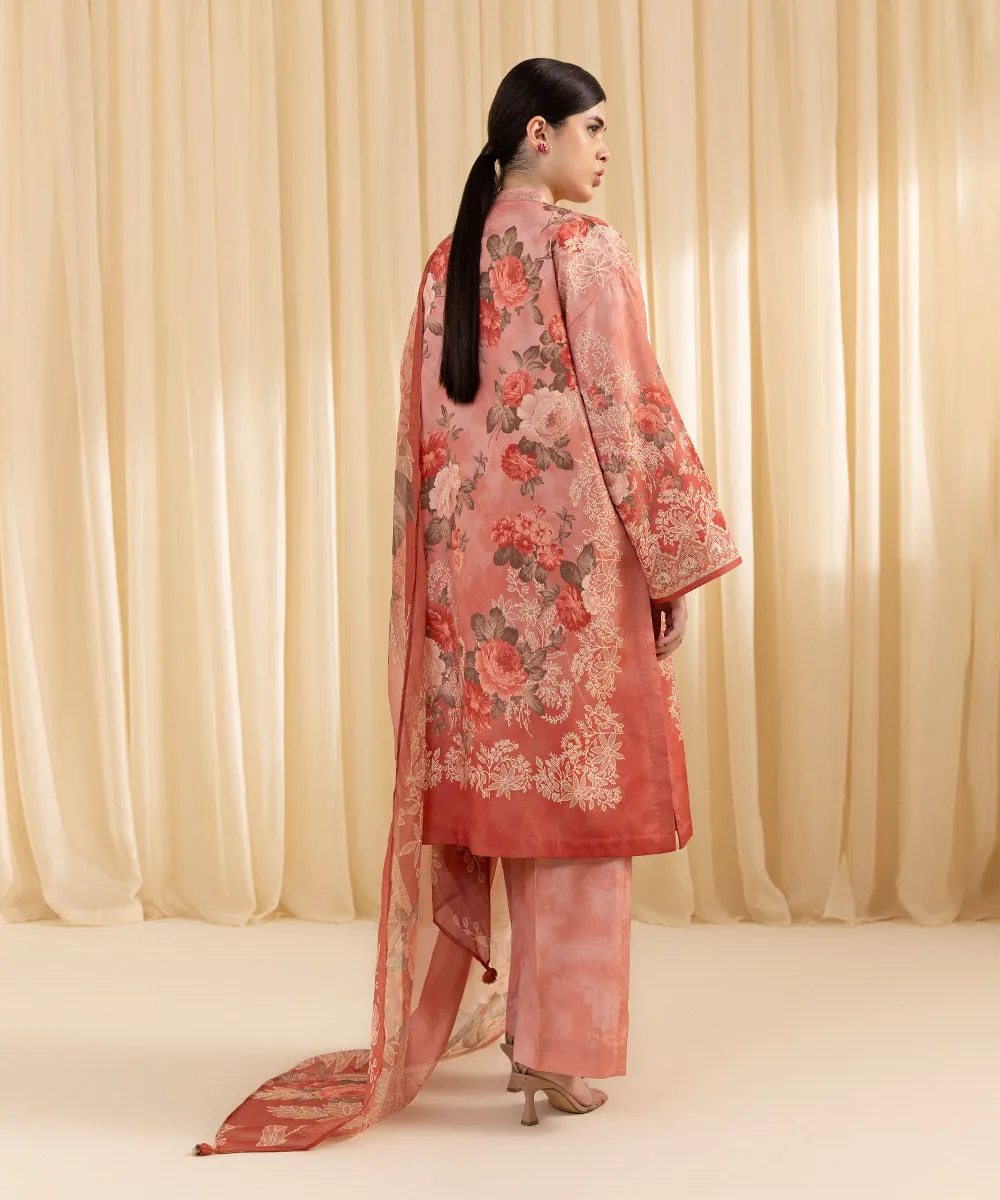 3 Piece -  Embroidered Silk Suit