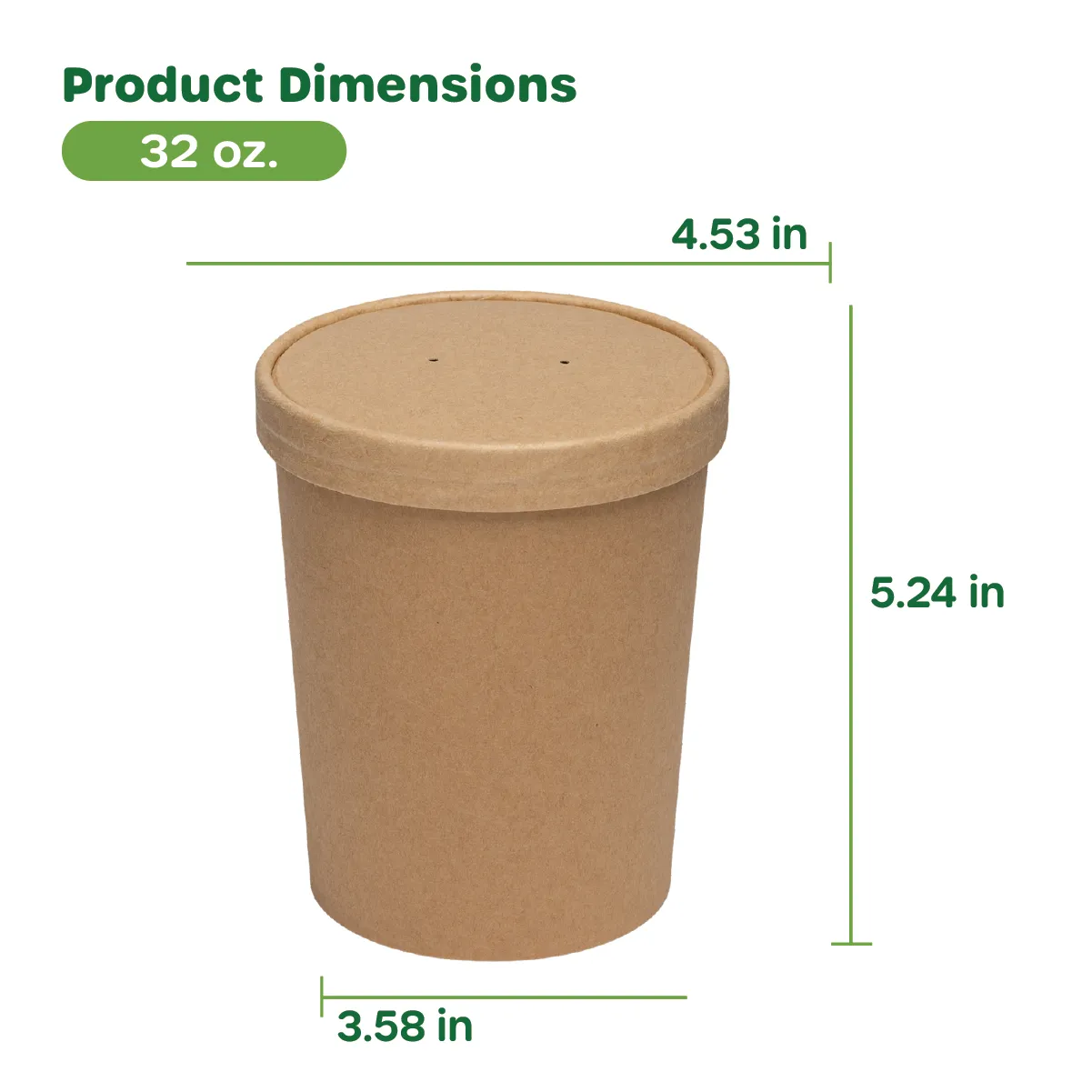 32 oz. Paper Food Containers With Vented Lids, To Go Hot Soup Bowls, Disposable Ice Cream Cups, Kraft - 25 Sets