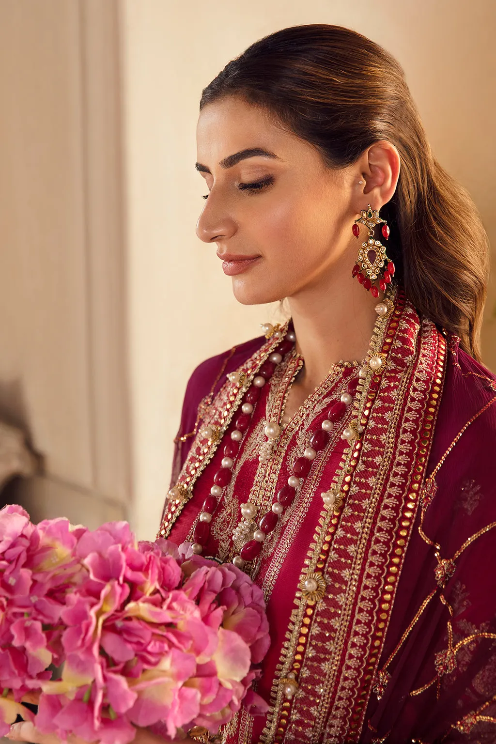 Afrozeh La Fuchsia Embroidered Chiffon Unstitched 3 Piece Suit - 09