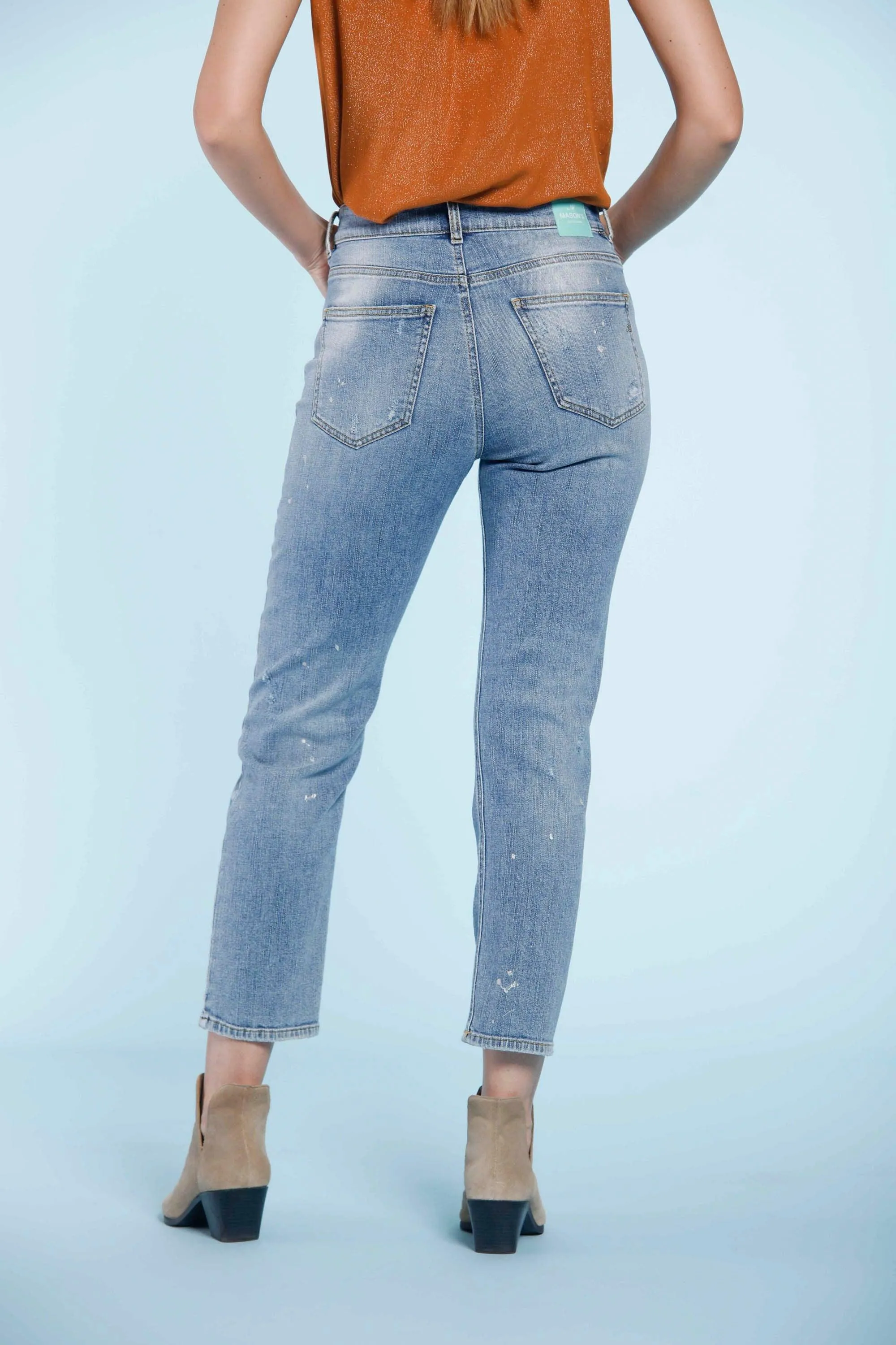 Agnes pantalone 5 tasche donna in denim con rip repair regular