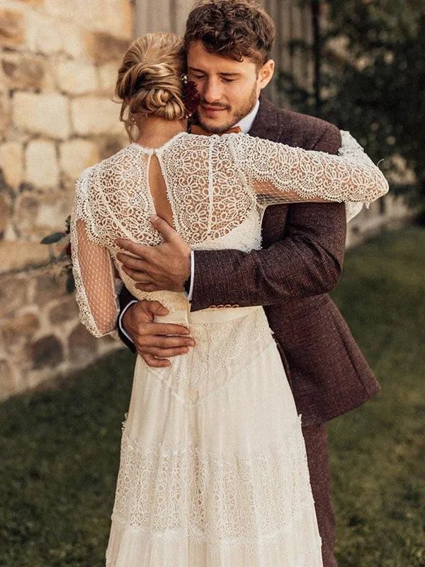Beautiful Long Sleeves Lace A-Line Wedding Dresses Gowns WD353