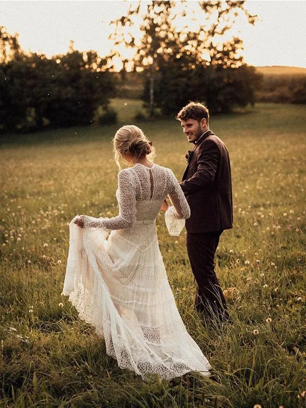 Beautiful Long Sleeves Lace A-Line Wedding Dresses Gowns WD353
