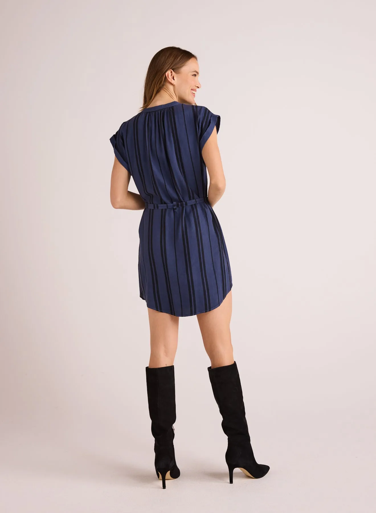 Belted Cap Sleeve Dress - Vintage Navy