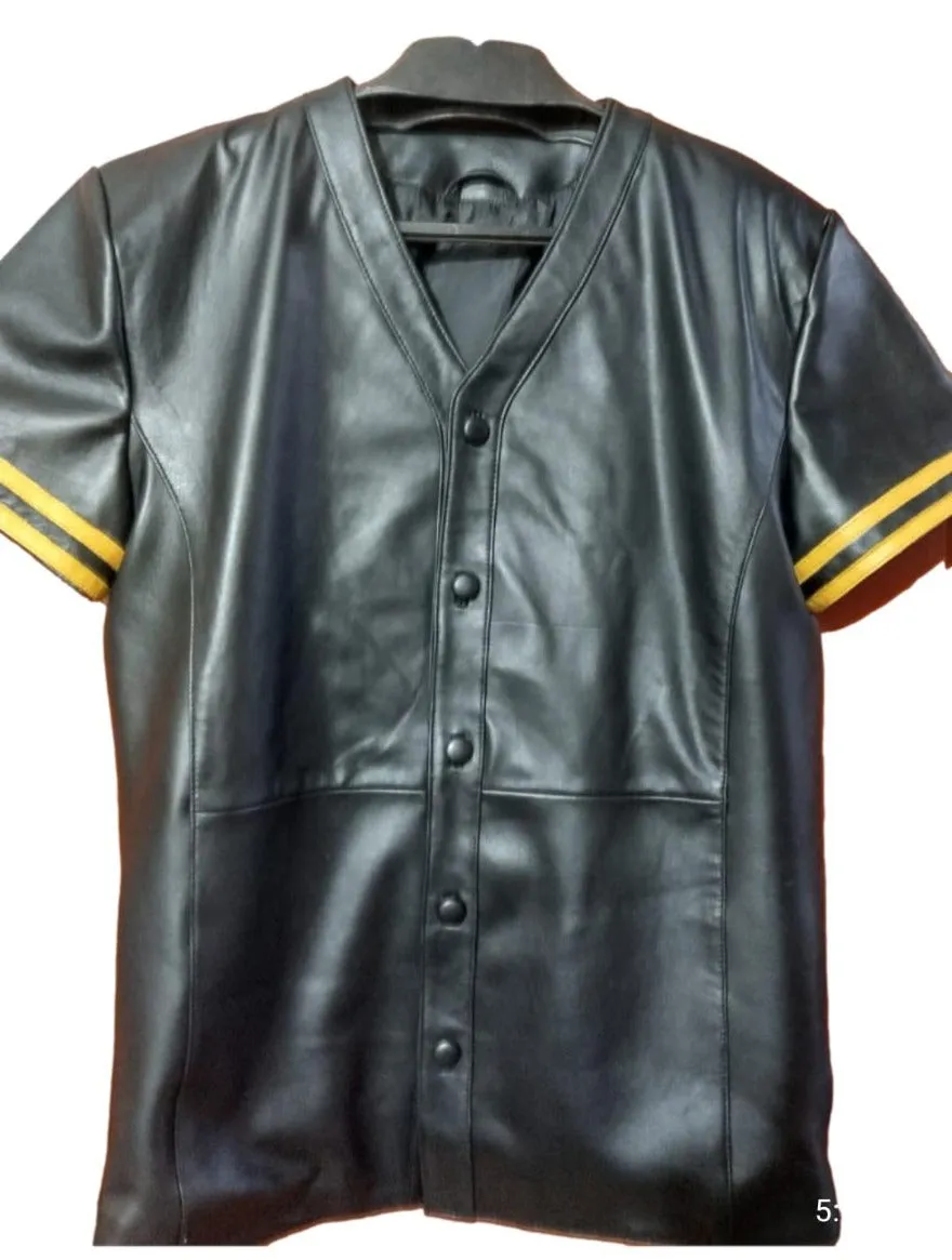 Black Leather Baseball Jersey