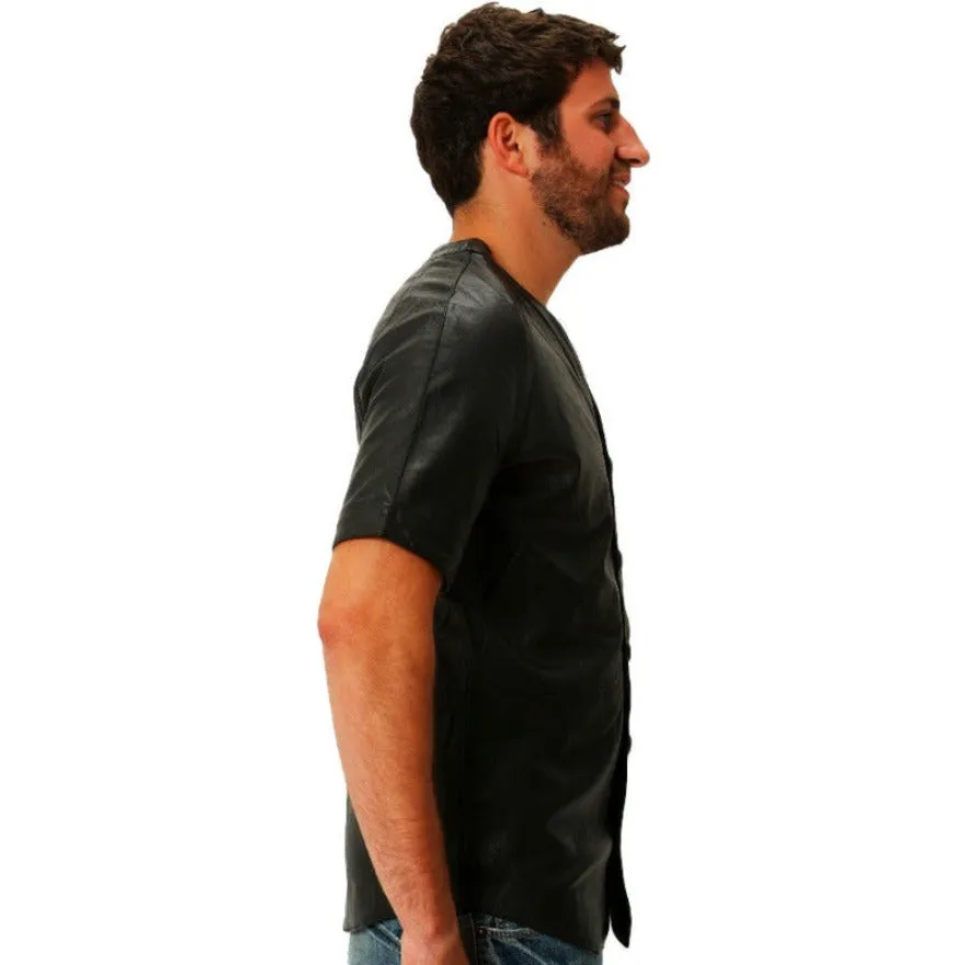 Black Leather Baseball Jersey