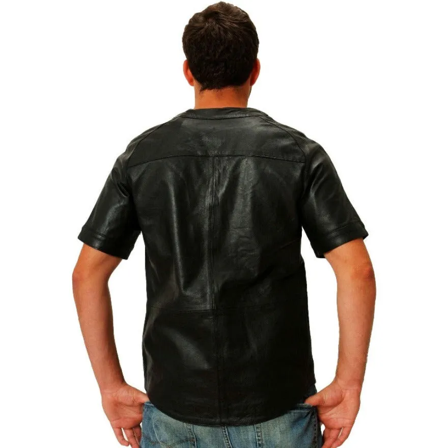 Black Leather Baseball Jersey
