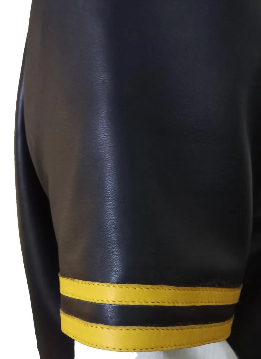Black Leather Baseball Jersey