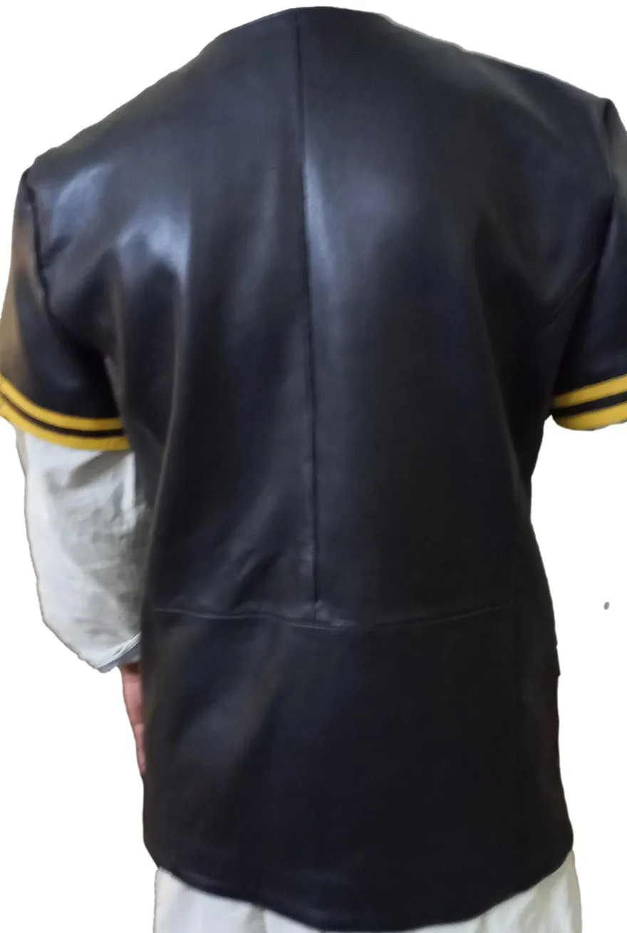 Black Leather Baseball Jersey