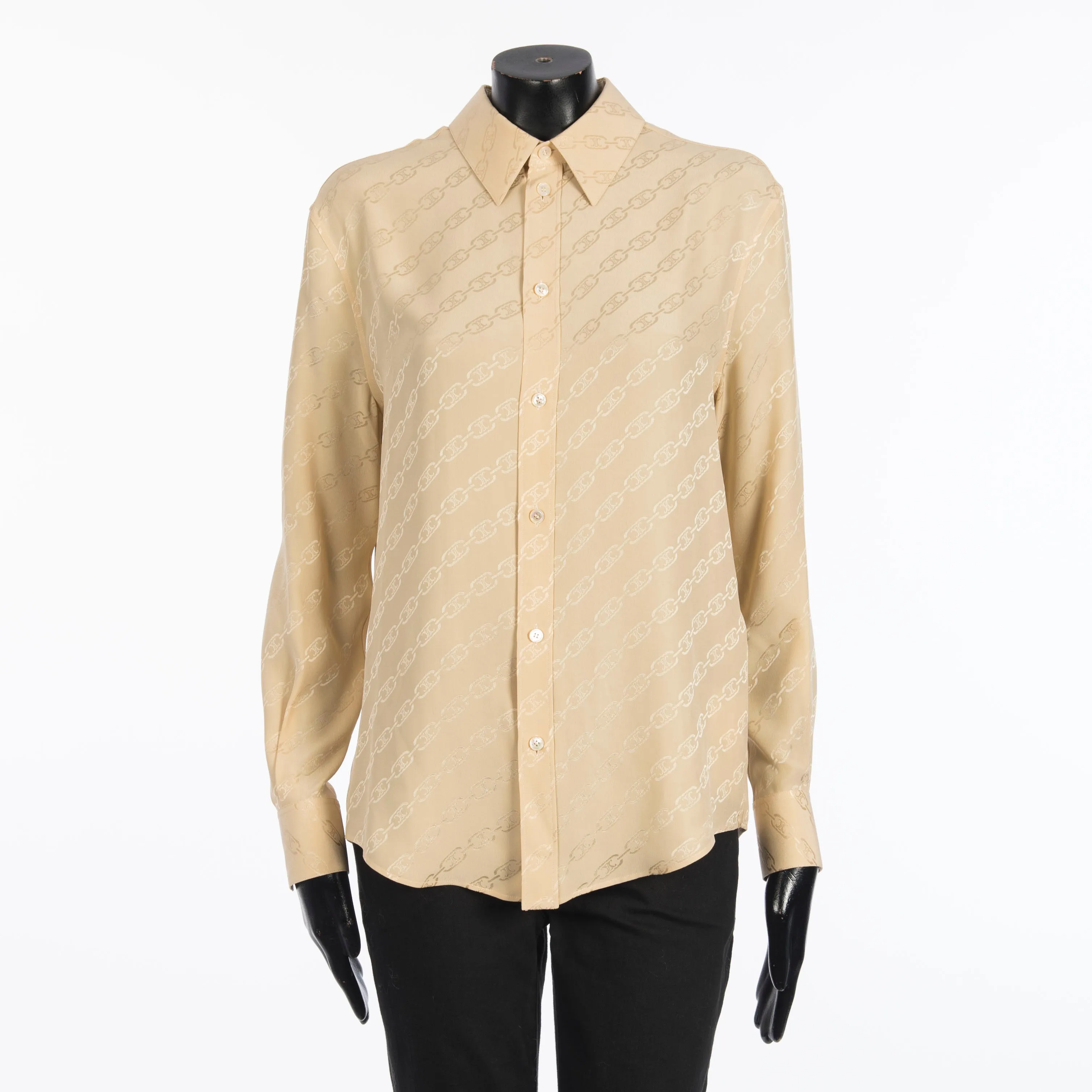 Blouse In Beige Silk " Triomphe Chain" Jacquard