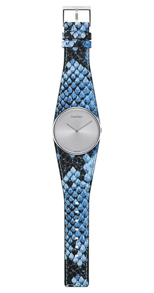 Calvin Klein Spellbound Blue and Black Leather Silver Dial Quartz Womens Watch K5V231V6