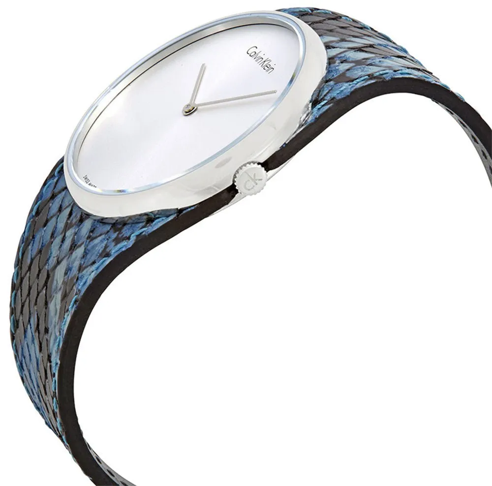 Calvin Klein Spellbound Blue and Black Leather Silver Dial Quartz Womens Watch K5V231V6