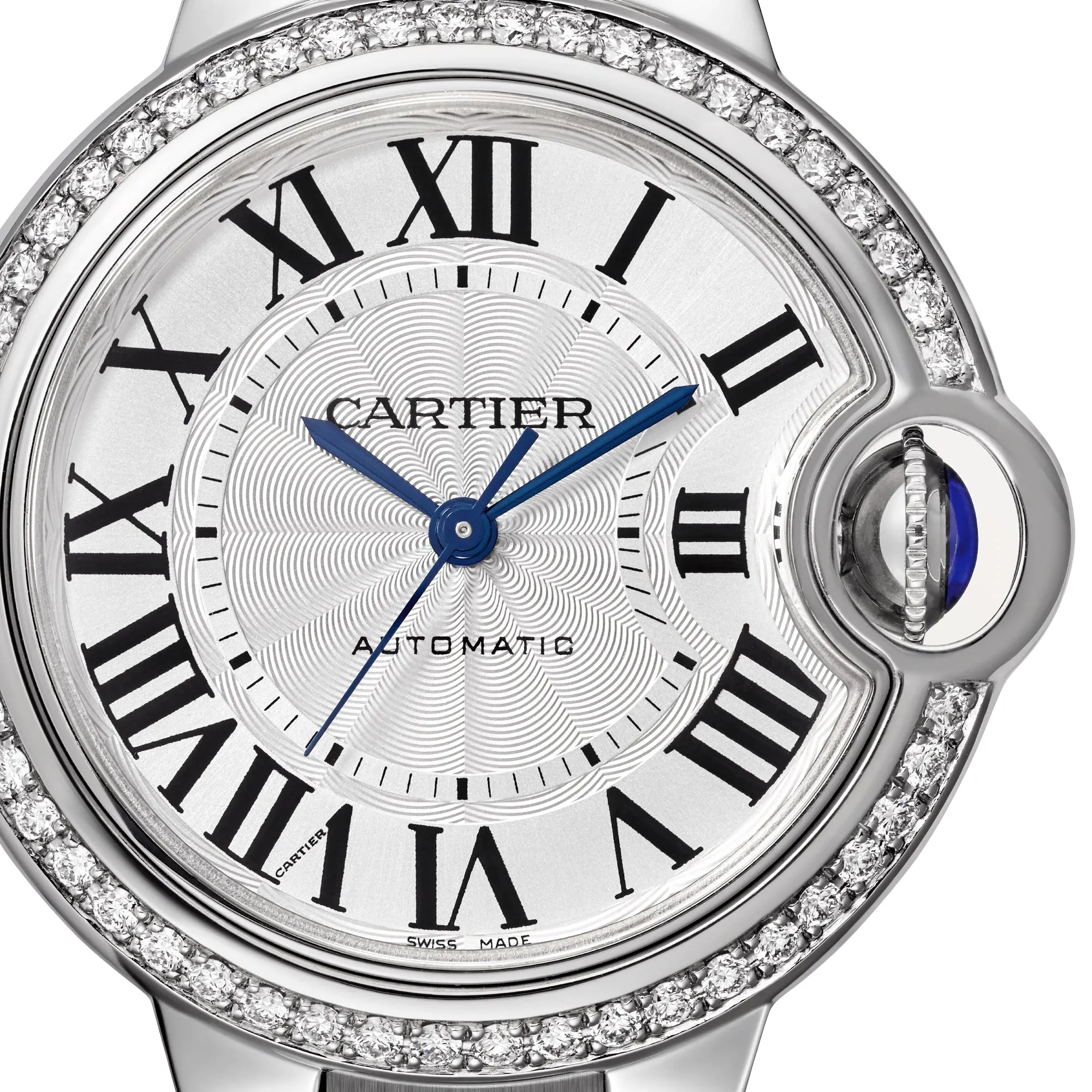 Cartier Ballon Bleu Automatic Stainless Steel Silver-Tone Dial Diamonds Womens Watch W4BB0023