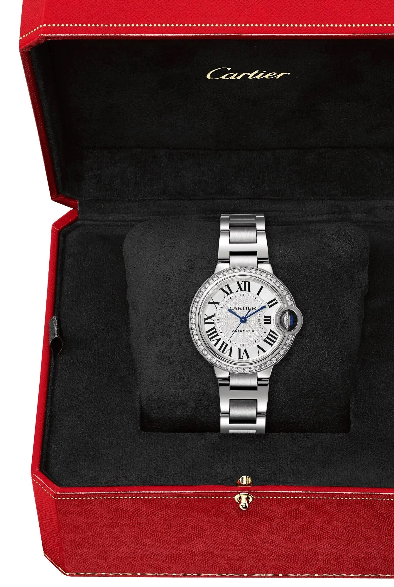 Cartier Ballon Bleu Automatic Stainless Steel Silver-Tone Dial Diamonds Womens Watch W4BB0023