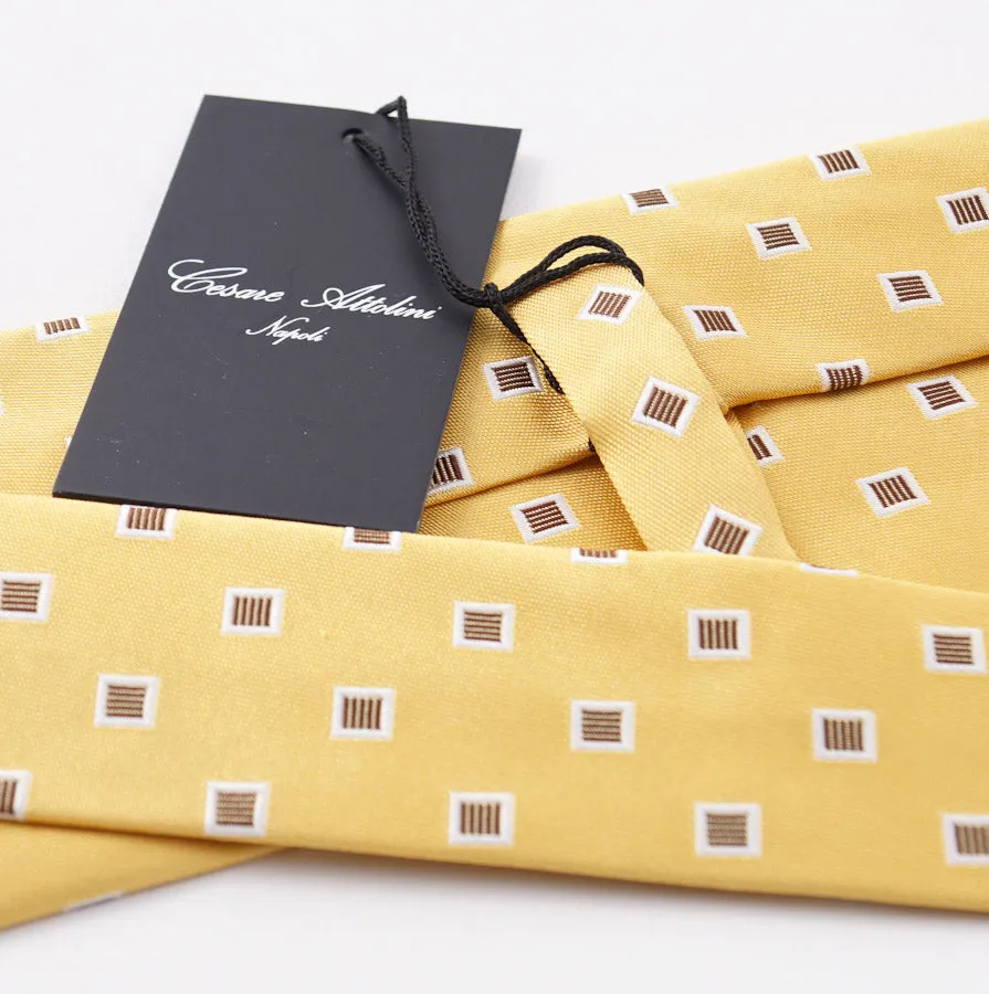 Cesare Attolini Yellow Jacquard Silk Tie