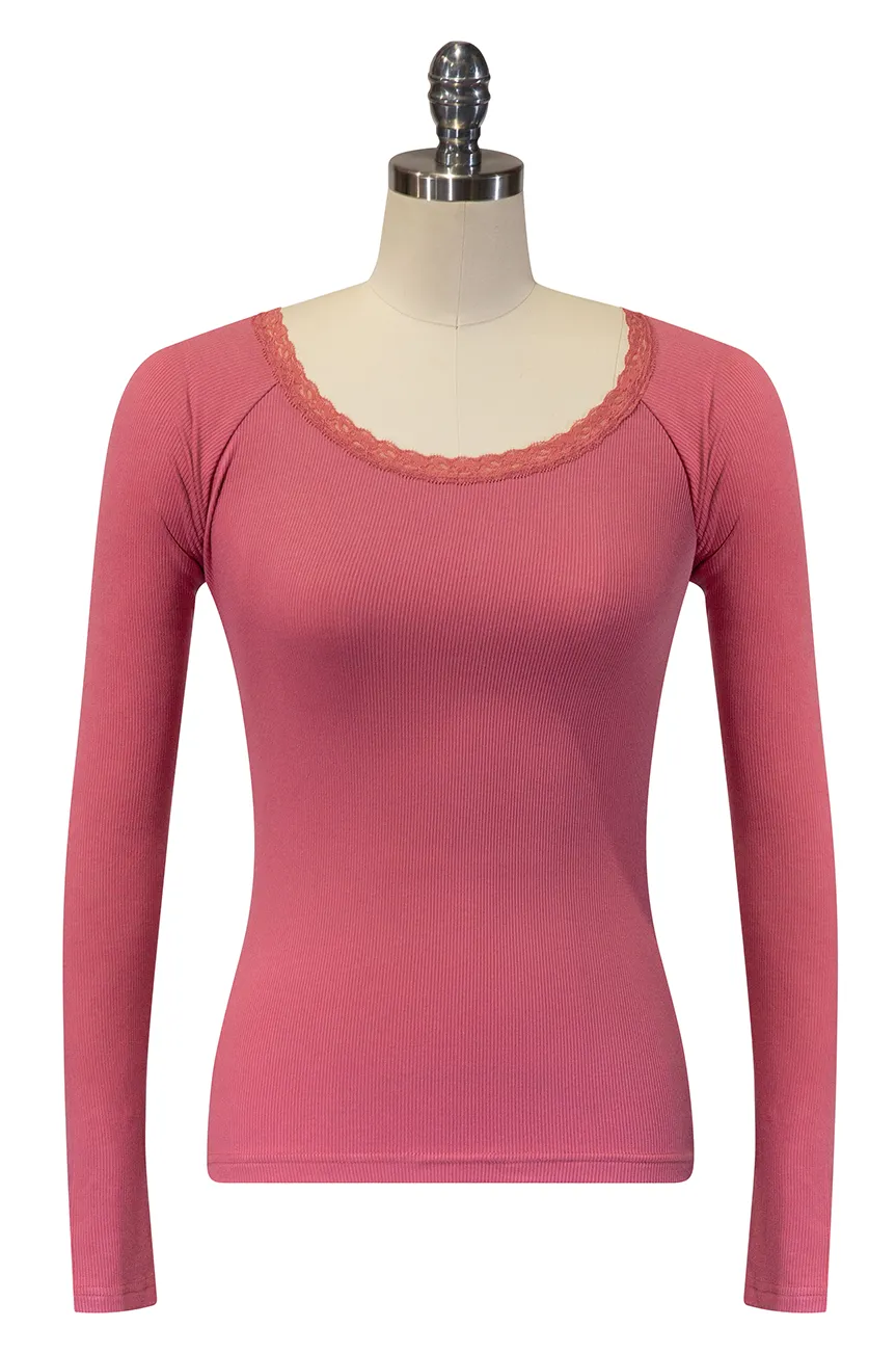 D'Amour Follies Scoop Neck Long Sleeve Top (Pink)