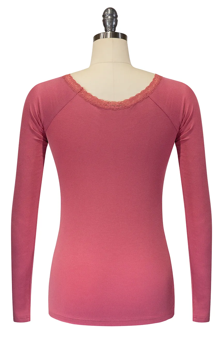 D'Amour Follies Scoop Neck Long Sleeve Top (Pink)