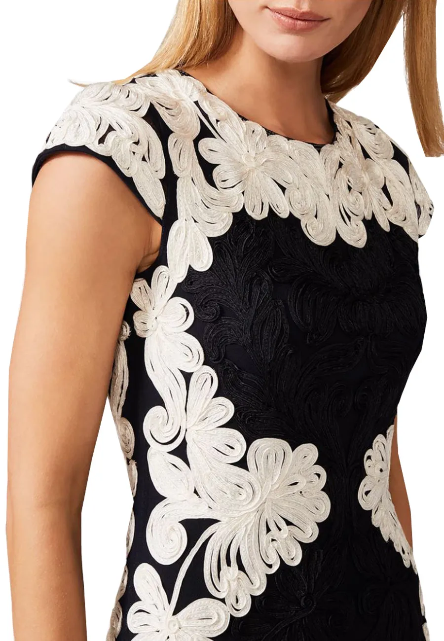 Dark Navy and White Nori Tapework Lace Midi Dress
