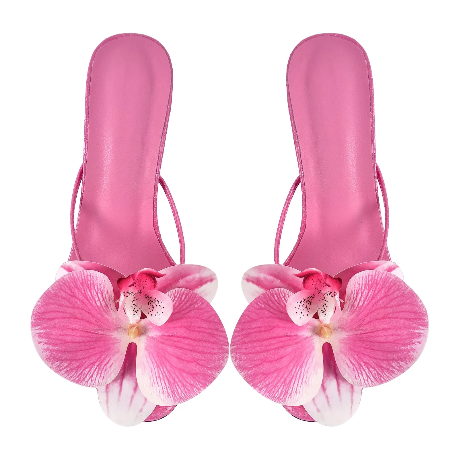 Flower Round Toe Clear Heel Thong Sandals Mules