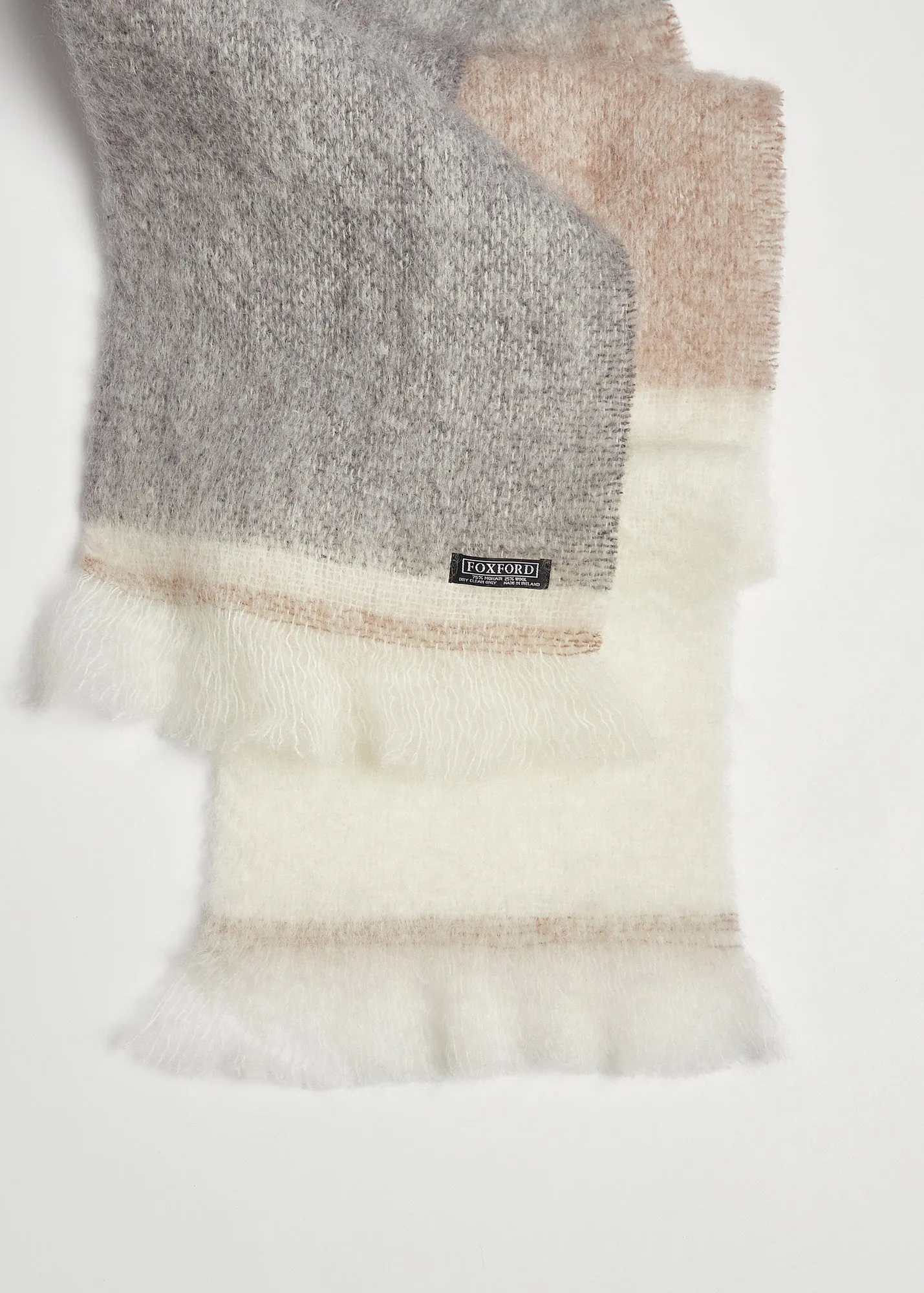 Foxford Grey And  Mink Stripe Giant Mohair Scarf