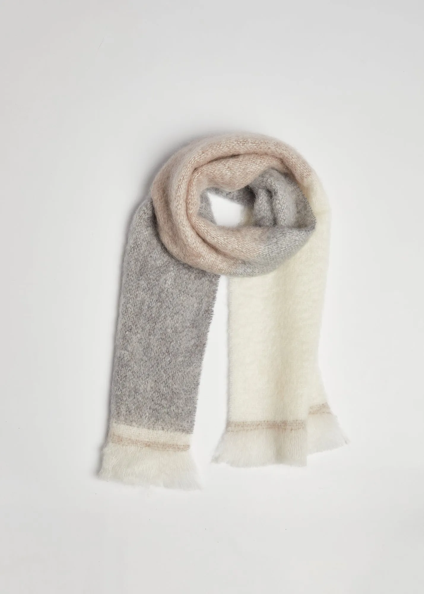 Foxford Grey And  Mink Stripe Giant Mohair Scarf