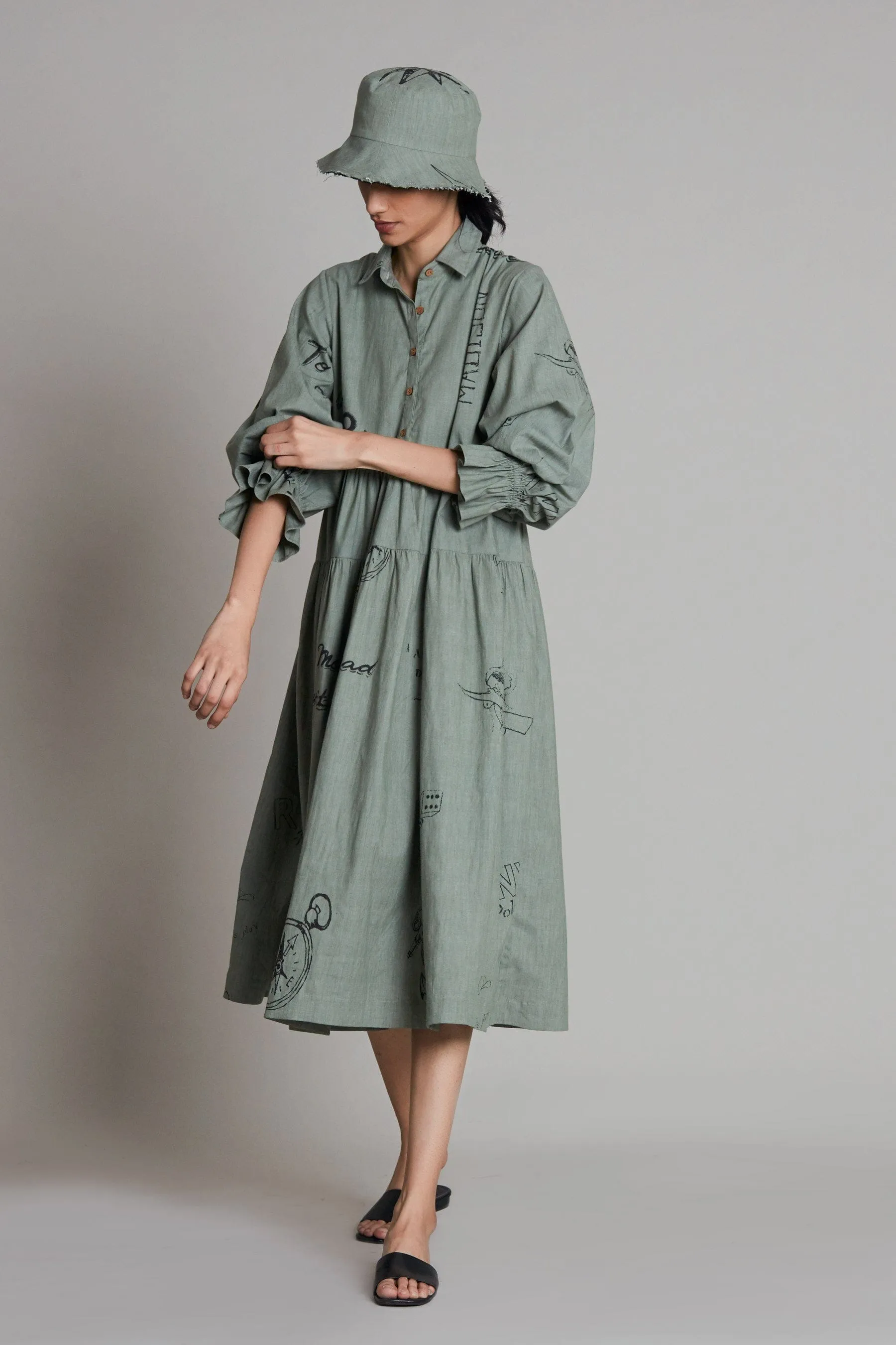 Green Denim Tiered Dress