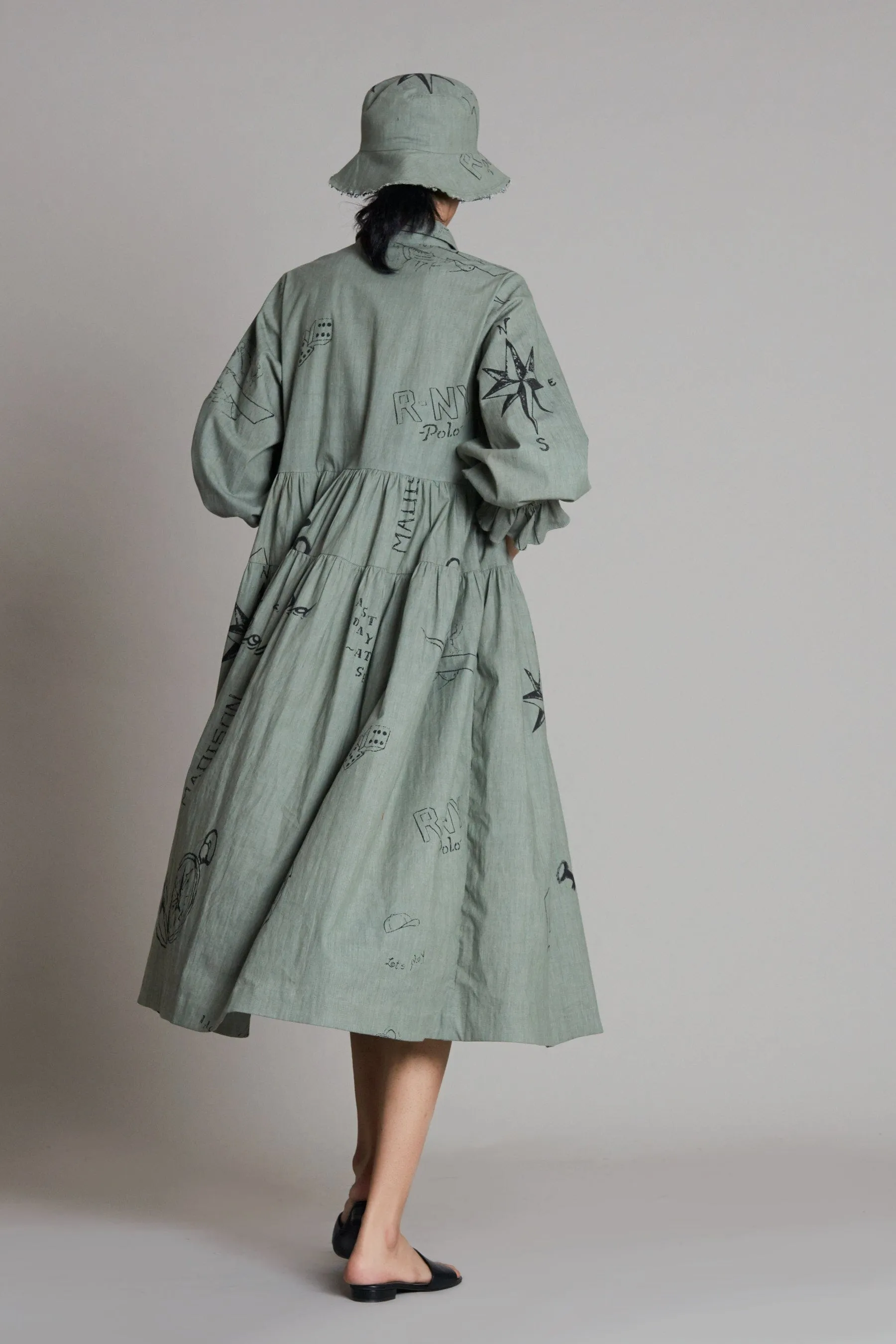 Green Denim Tiered Dress