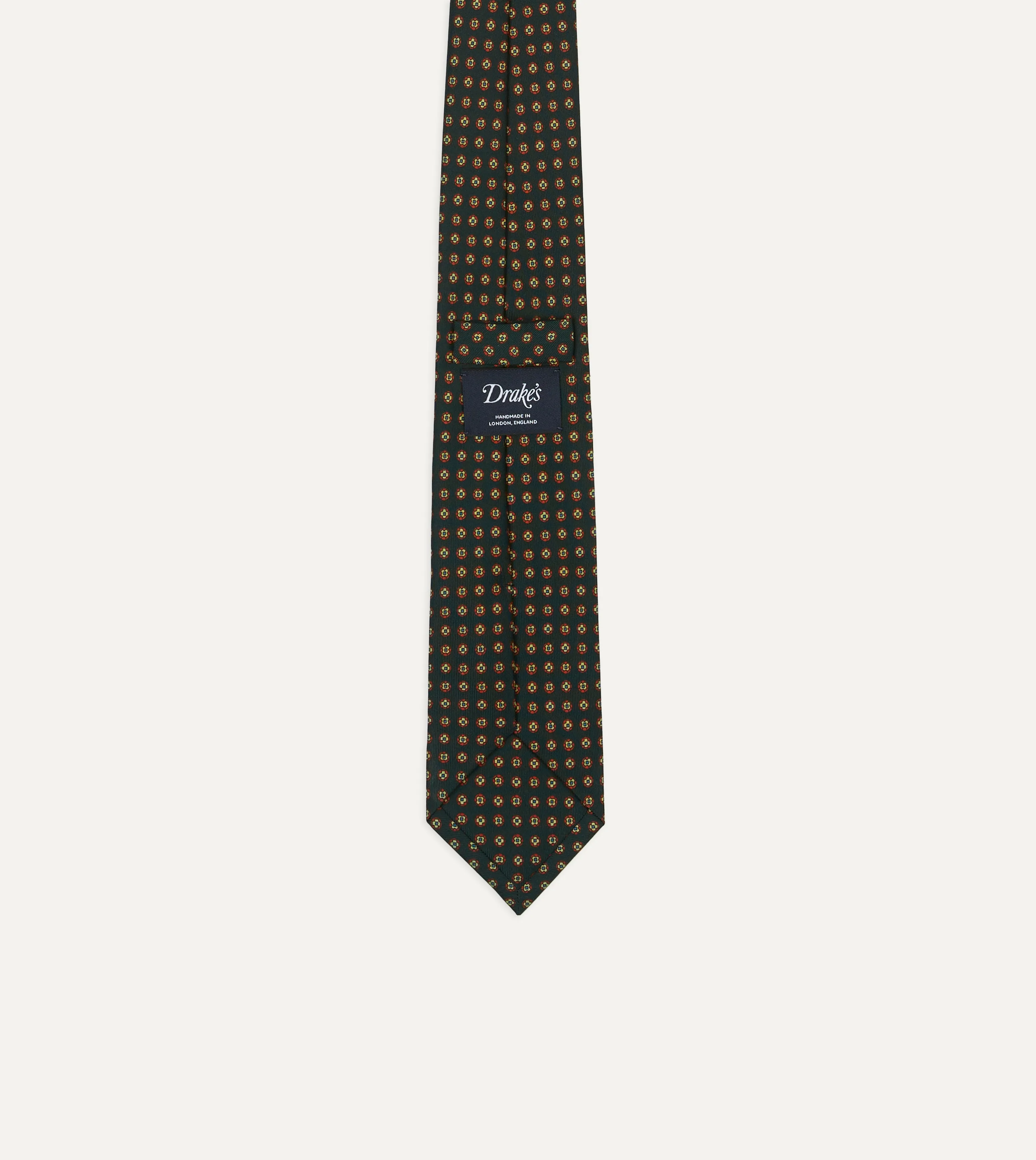 Green Micro Geometric Print Silk Self Tipped Tie