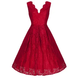 Jolie Moi Vintage Red Embroidered Lace 50s Swing Occasion Dress