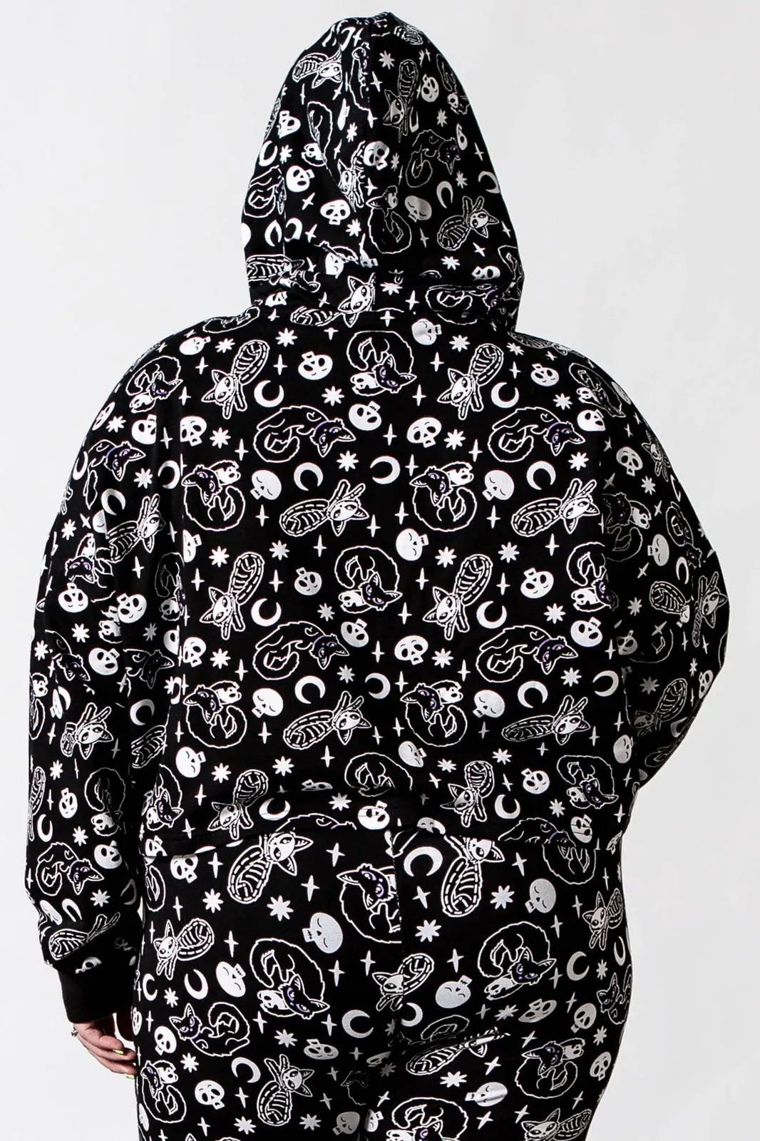 Killstar Purr Off Cropped Hoodie in Black Cat Print!
