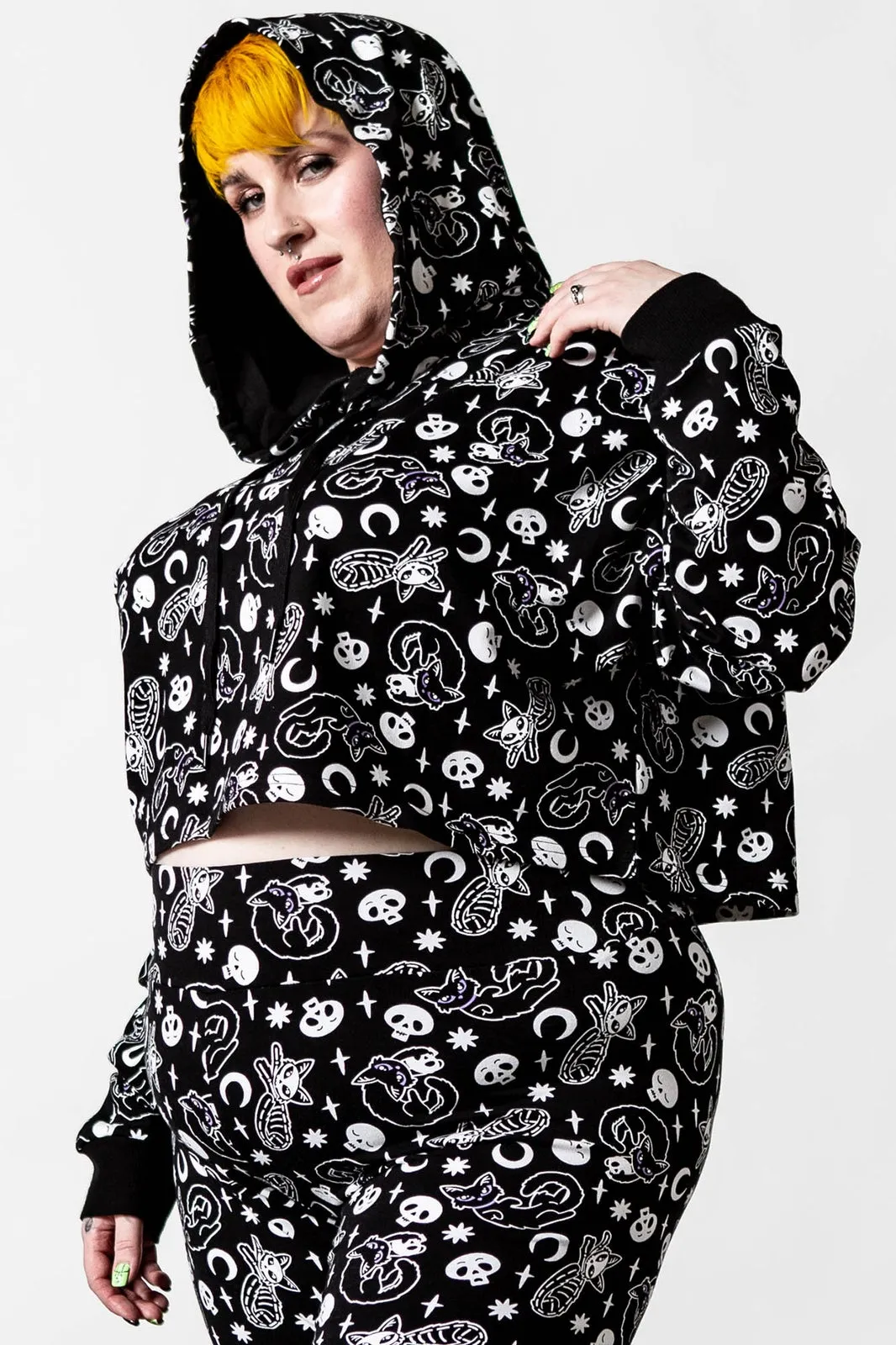 Killstar Purr Off Cropped Hoodie in Black Cat Print!