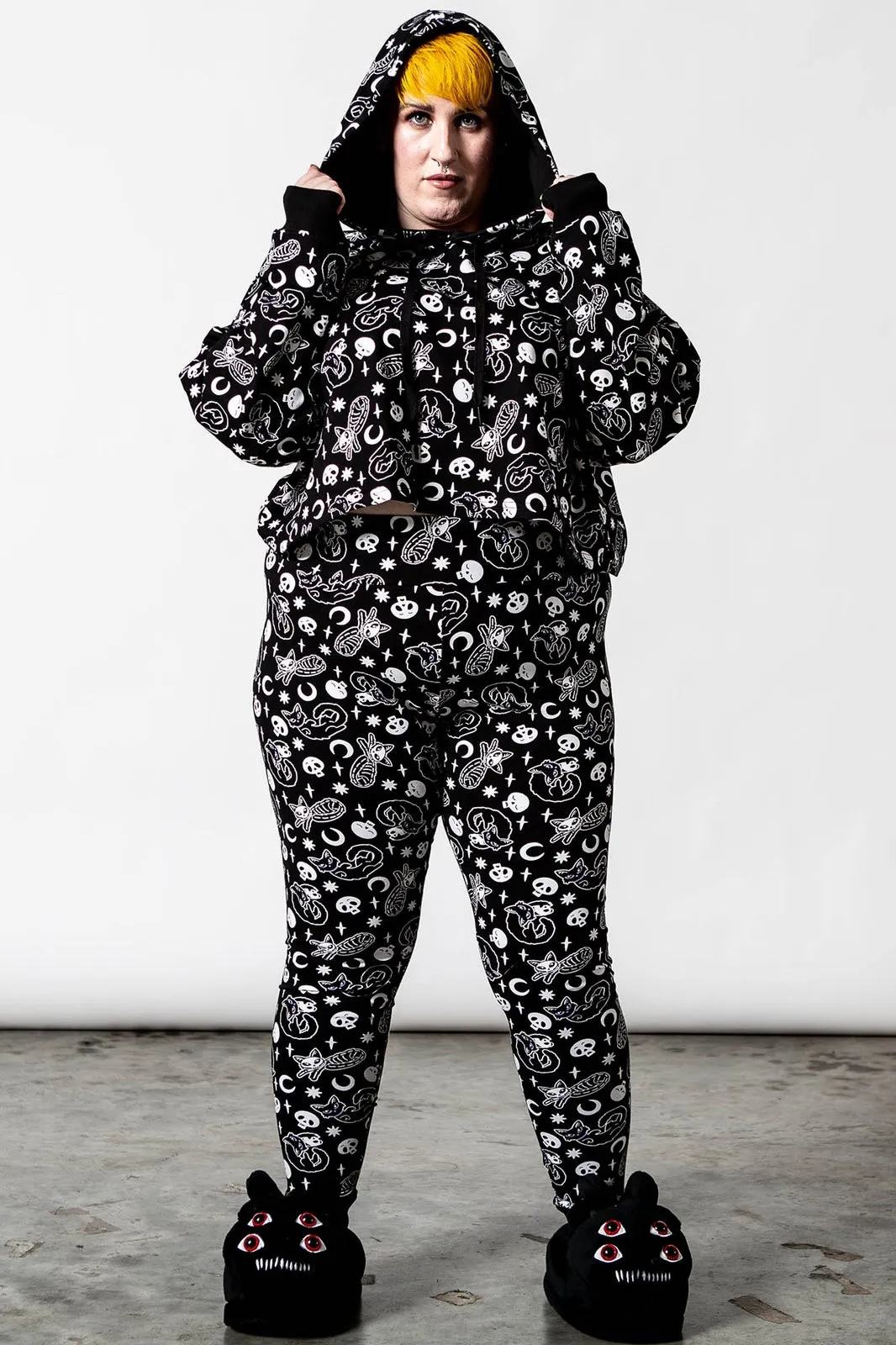 Killstar Purr Off Cropped Hoodie in Black Cat Print!