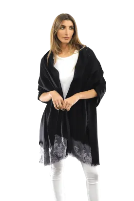 Lace Trim Scarf-Black/Grey