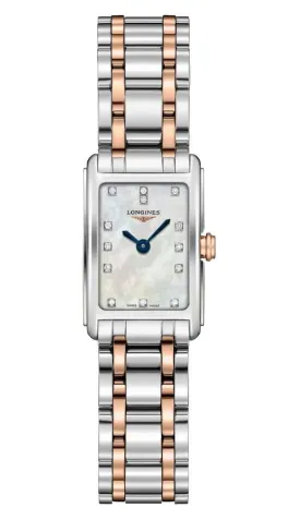 Longines DolceVita Stainless Steel & Rose Gold Mother-Of-Pearl Dial Diamonds Rectangle Quartz Womens Watch L5.258.5.87.7
