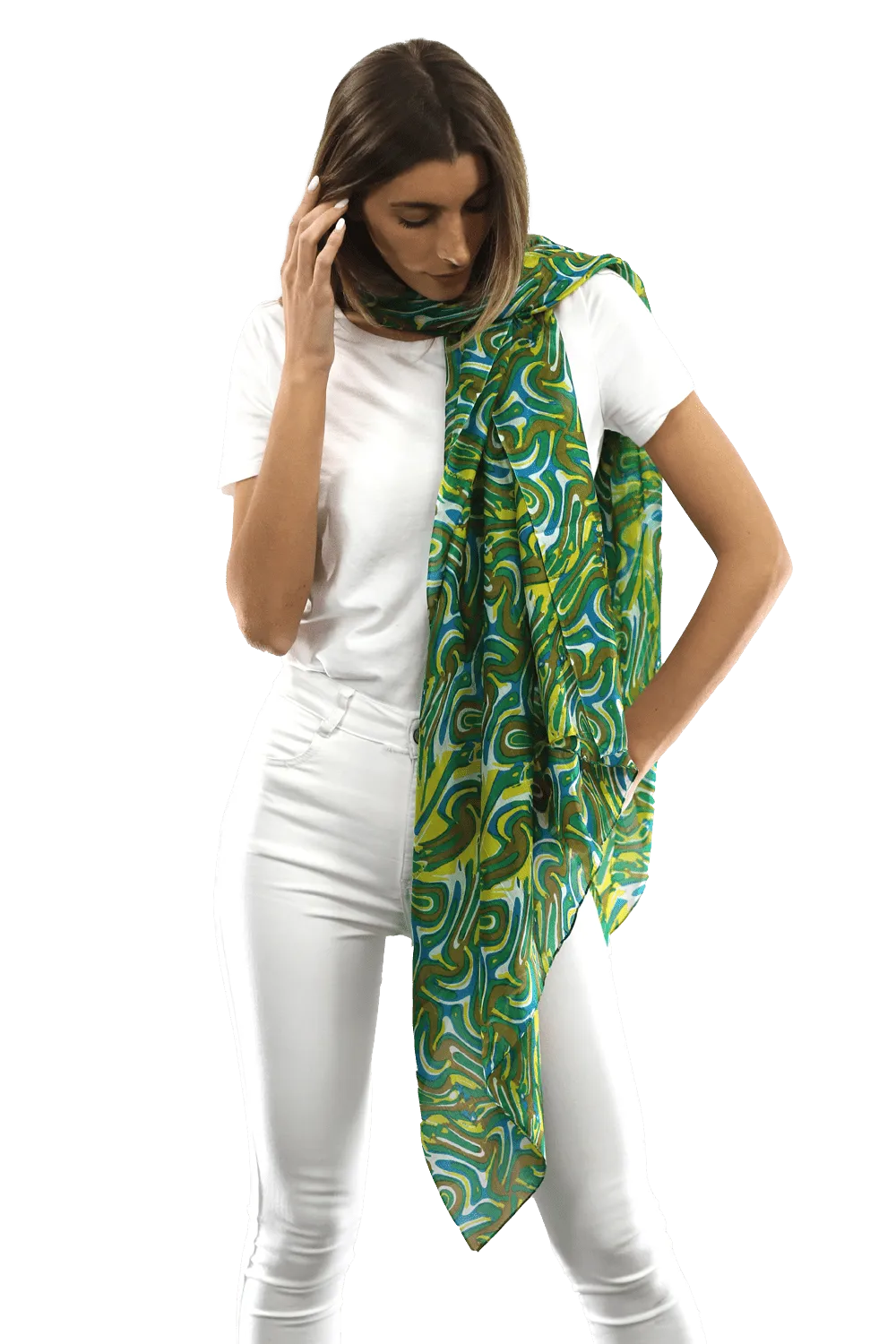Multicolor Swirl Scarf - Green