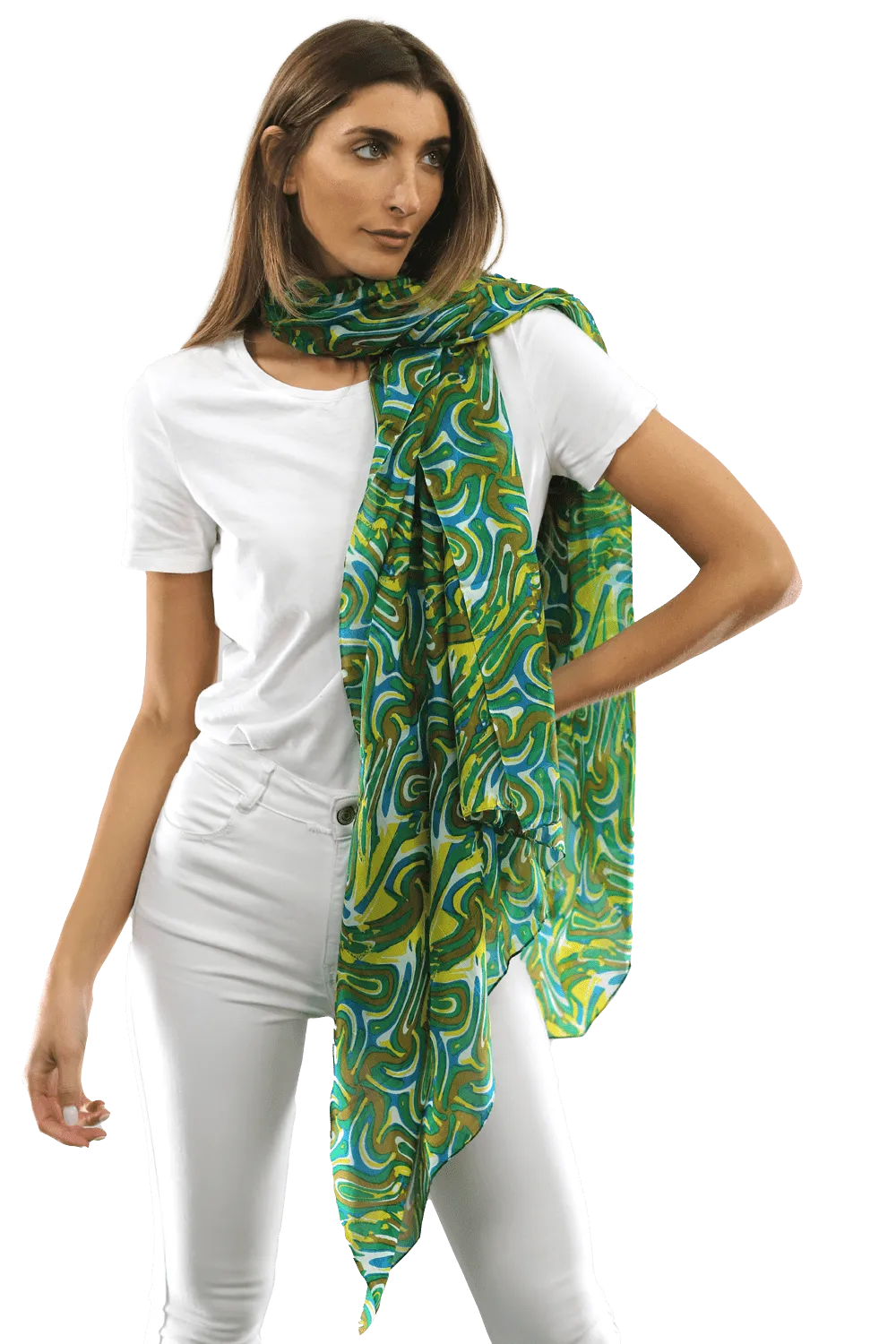 Multicolor Swirl Scarf - Green