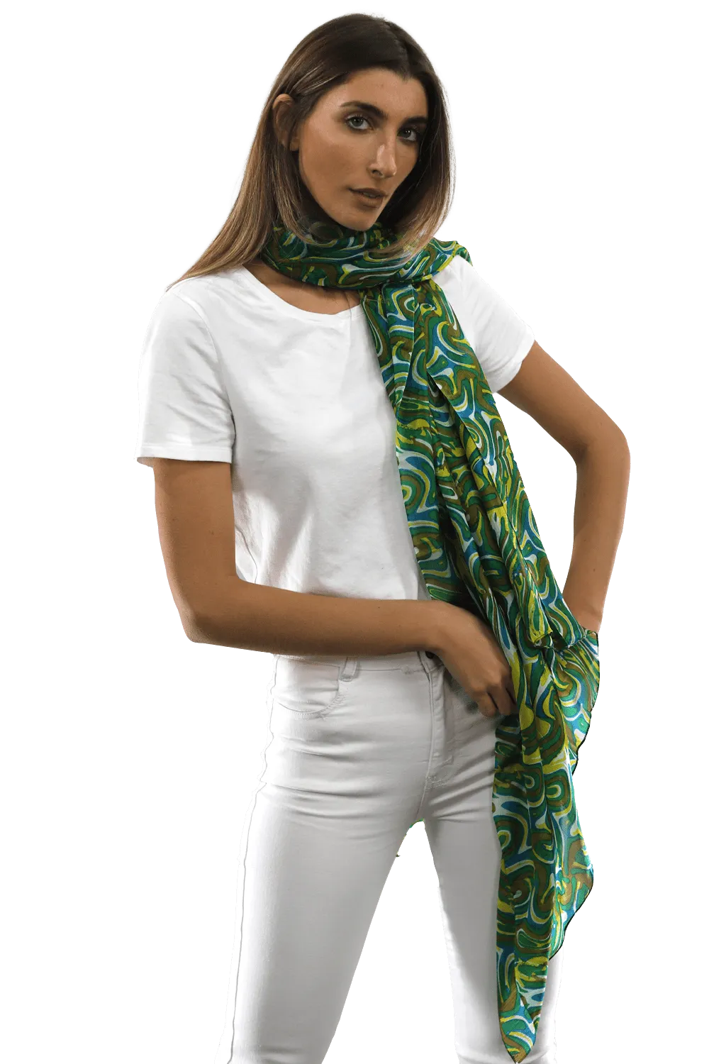 Multicolor Swirl Scarf - Green