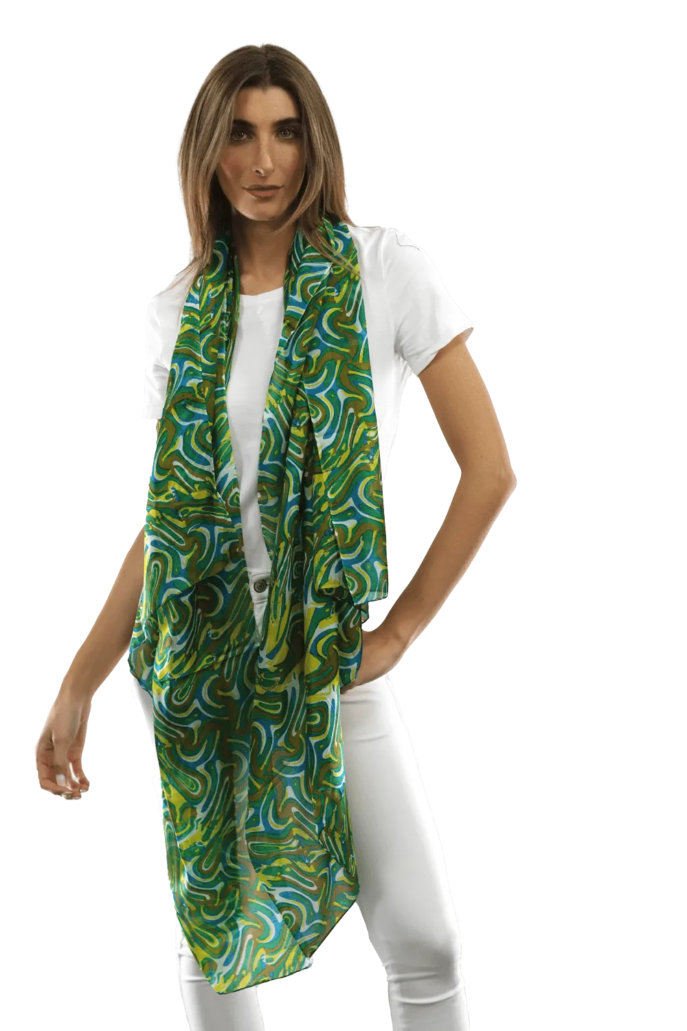 Multicolor Swirl Scarf - Green