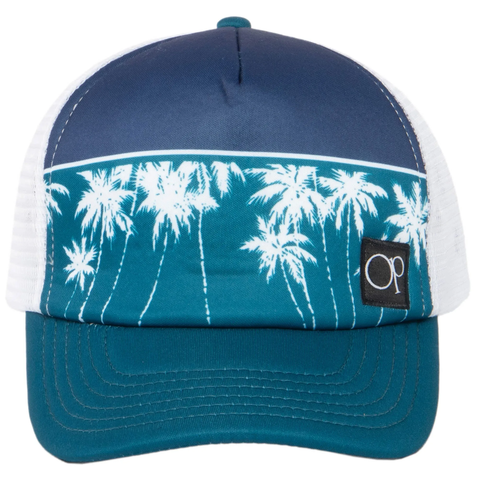 Ocean Pacific - 5 Panel Trucker Hat with White Palm Tree Print