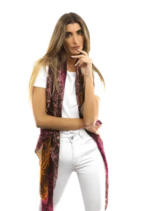 Ombre Snake Print Silk Scarf - Black/Pink