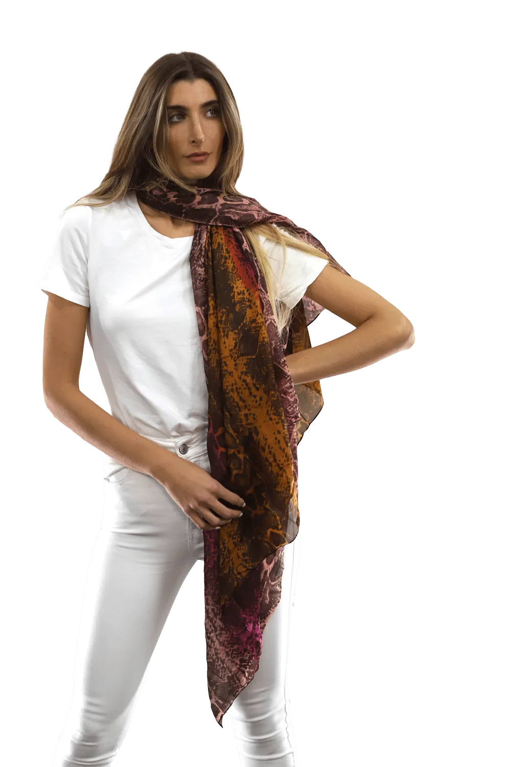 Ombre Snake Print Silk Scarf - Black/Pink