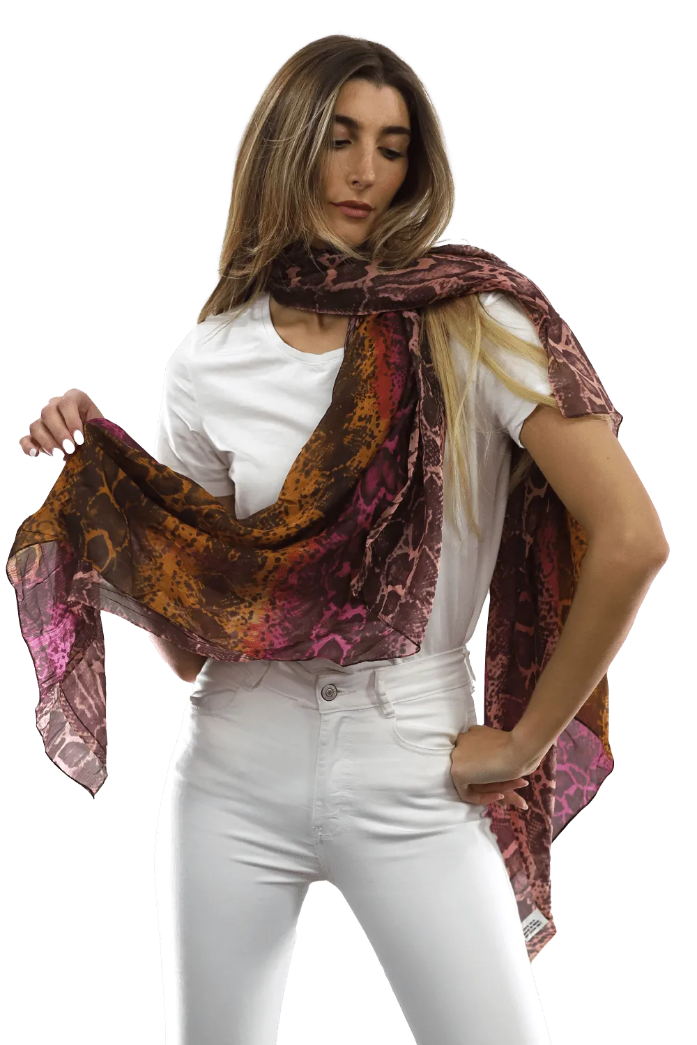 Ombre Snake Print Silk Scarf - Black/Pink
