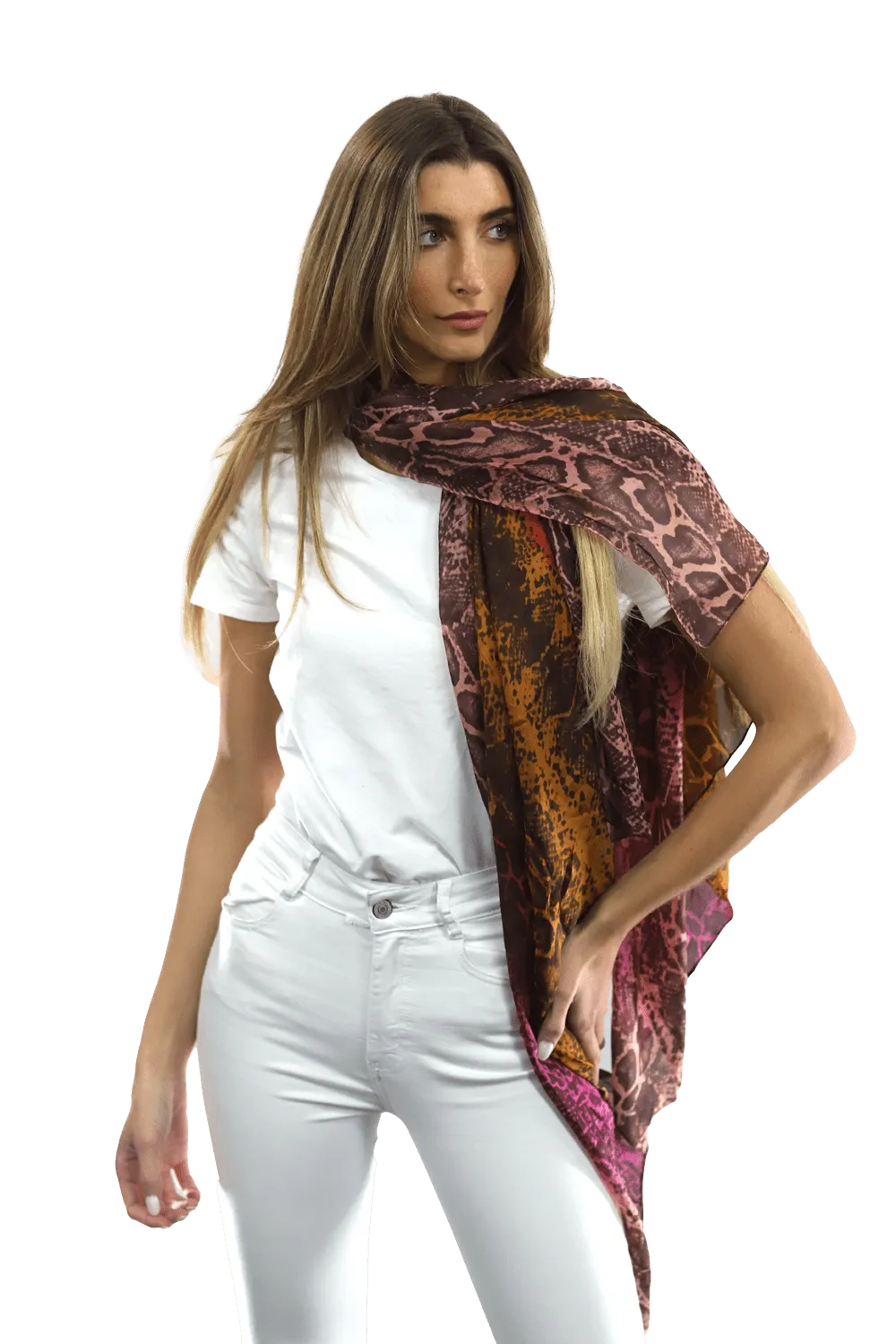 Ombre Snake Print Silk Scarf - Black/Pink