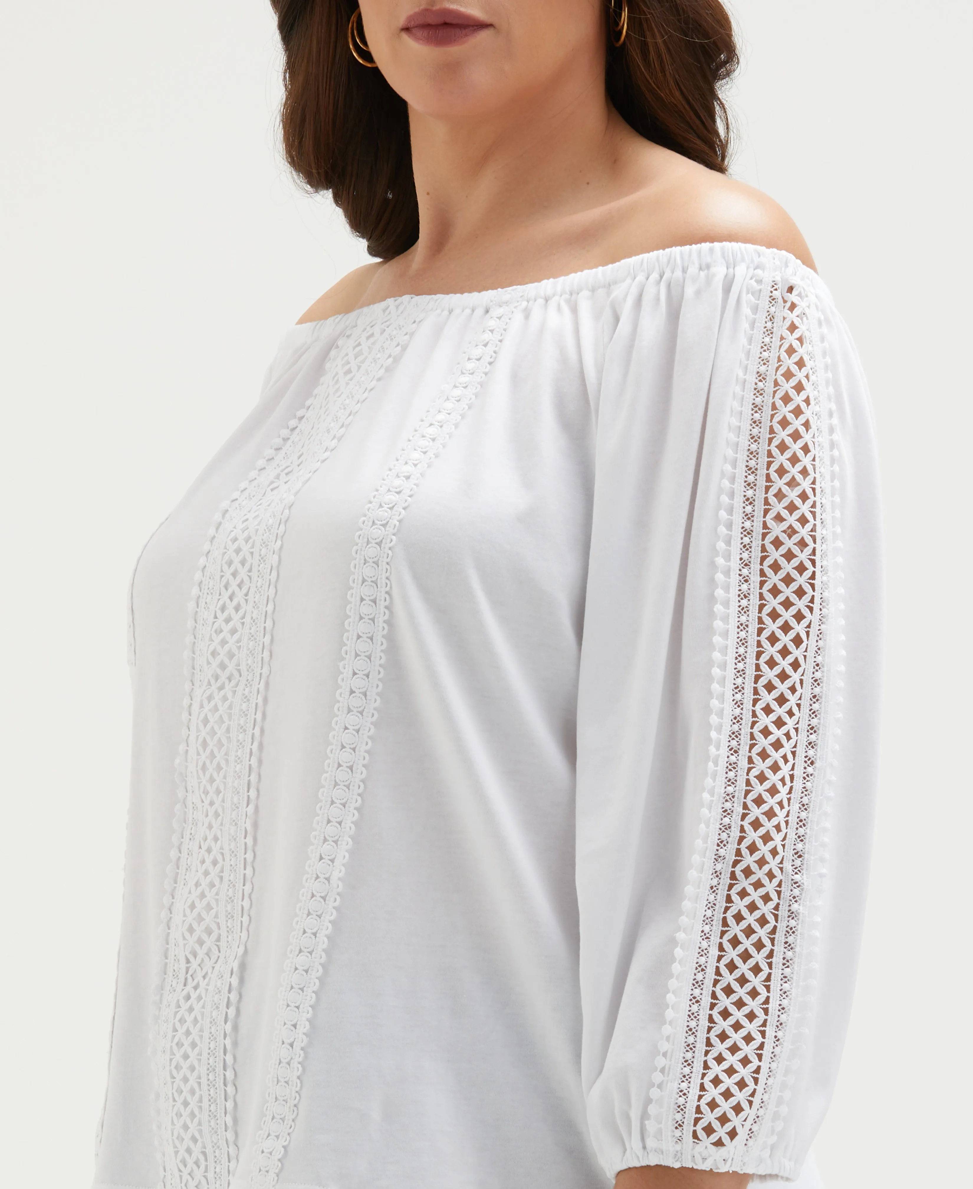 Plus Size Lace Trim Off the Shoulder Top