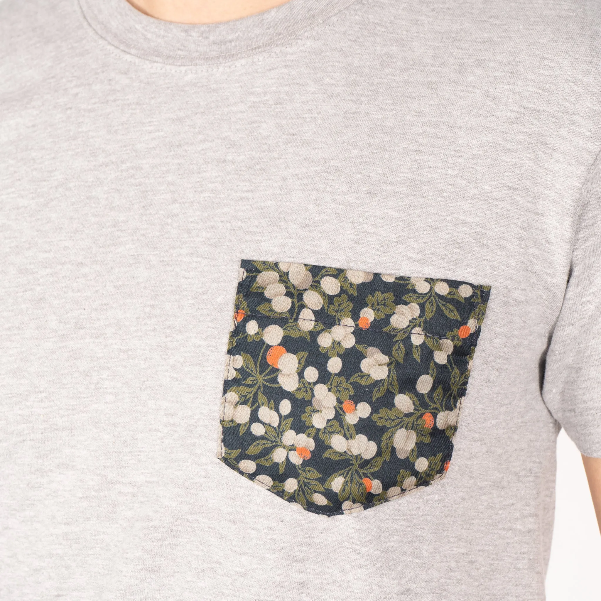 Pocket Tee - Heather Grey - Fruit Print - Navy