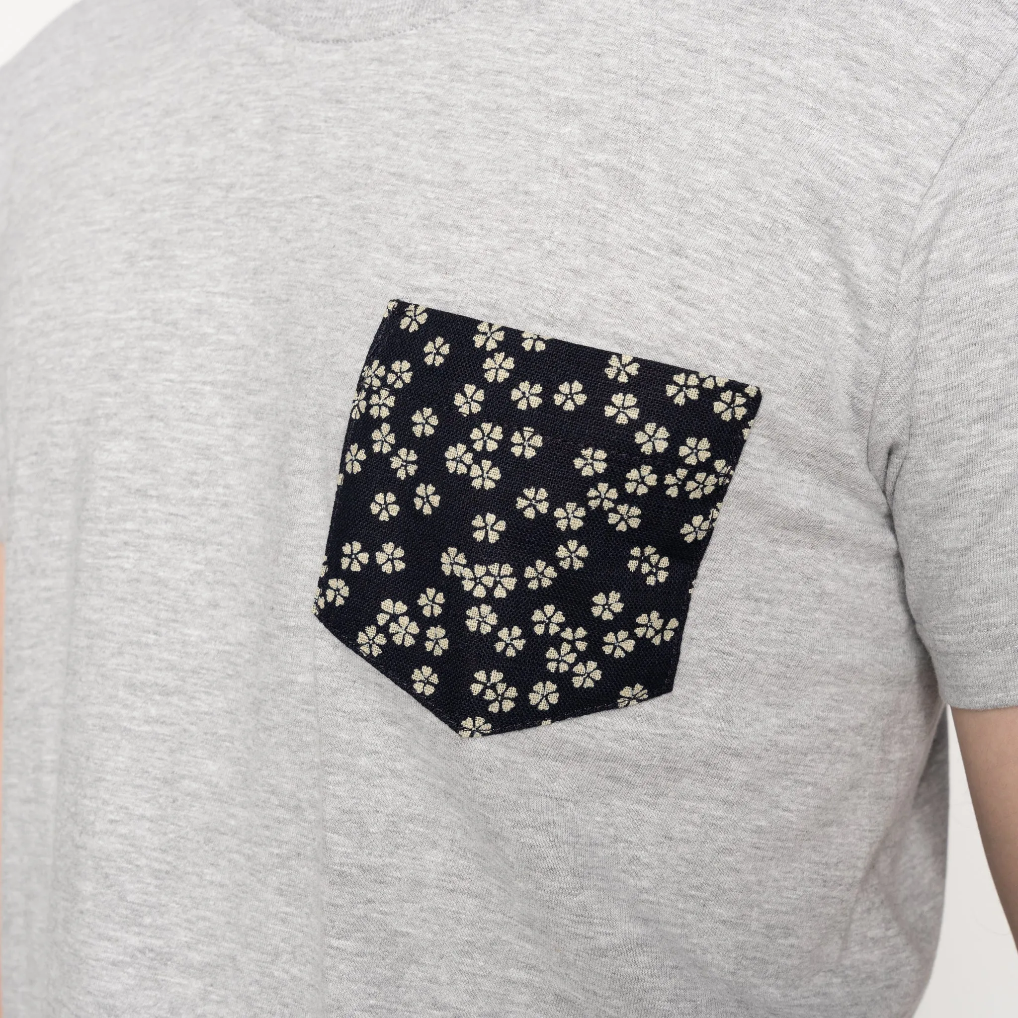 Pocket Tee - Heather Grey - Kimono Flowers