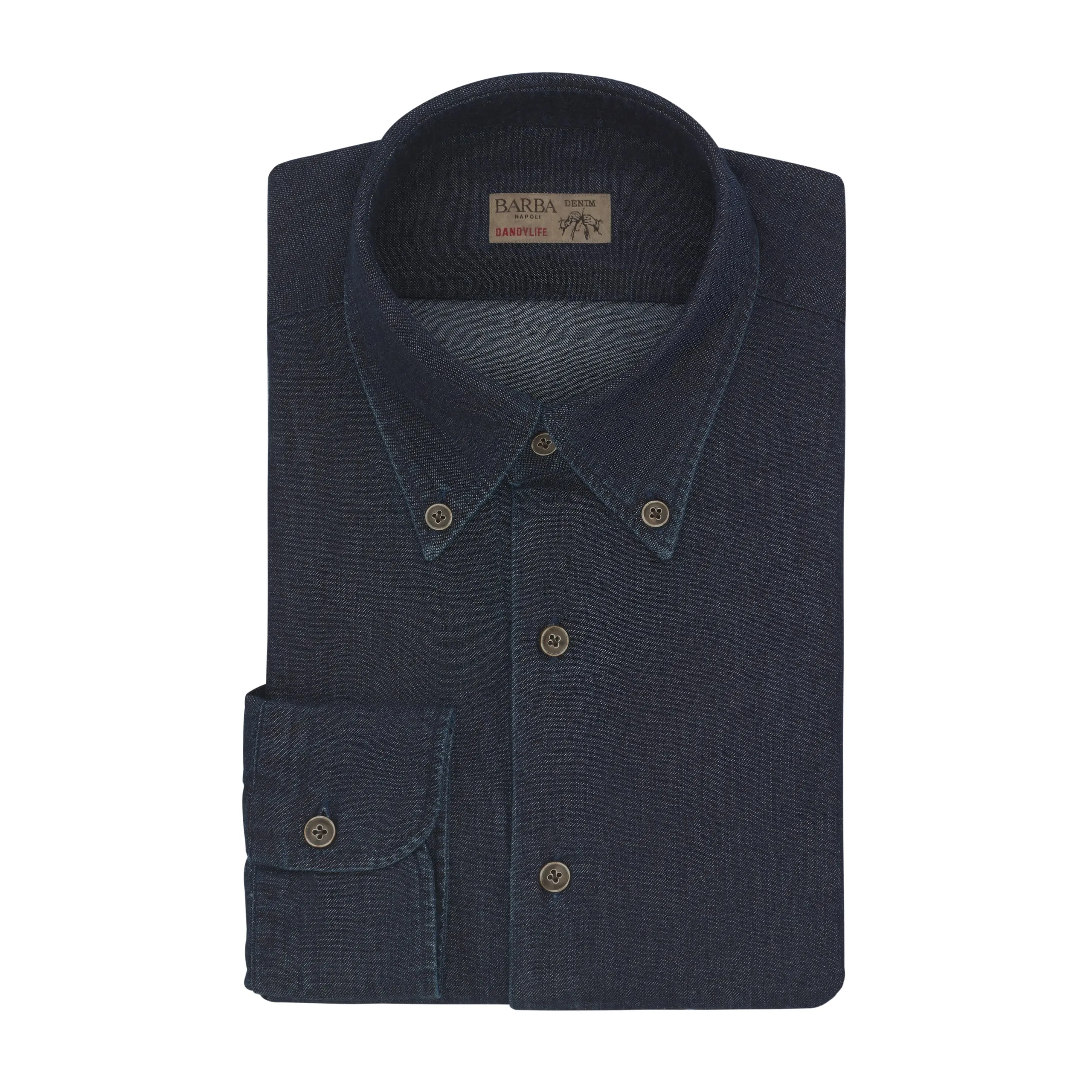 "Dandy Life" Denim Cotton Shirt with Button-Down Collar