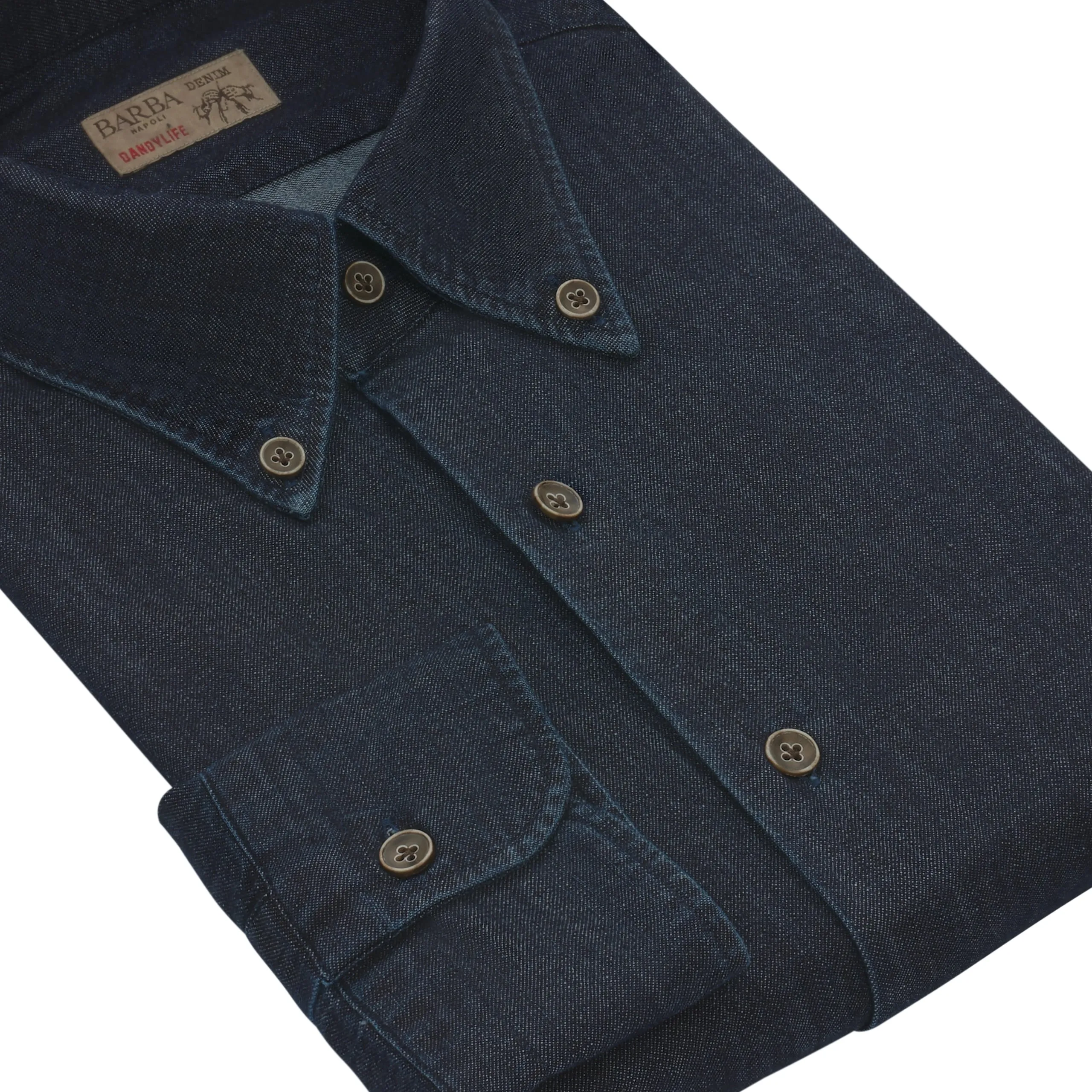 "Dandy Life" Denim Cotton Shirt with Button-Down Collar